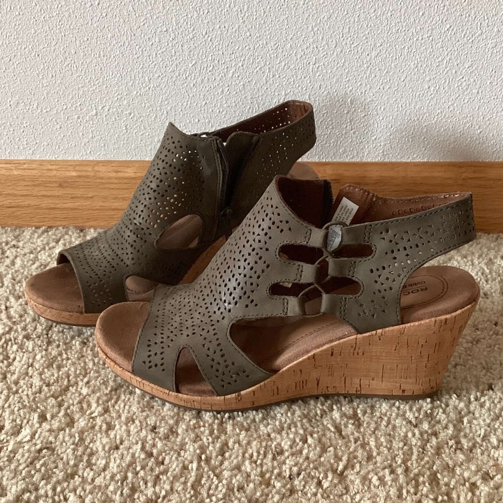 Rockport Women's Olive Perforated Wedge Sandals Size 9.5